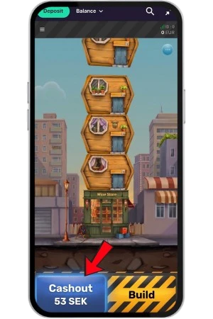 Plocka ut vinsten i Tower Rush med Cashout på 53 SEK